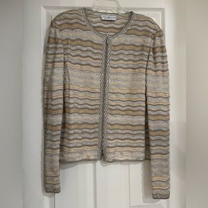 St. John Evening gold metallic knit beaded zip front long sleeve cardigan